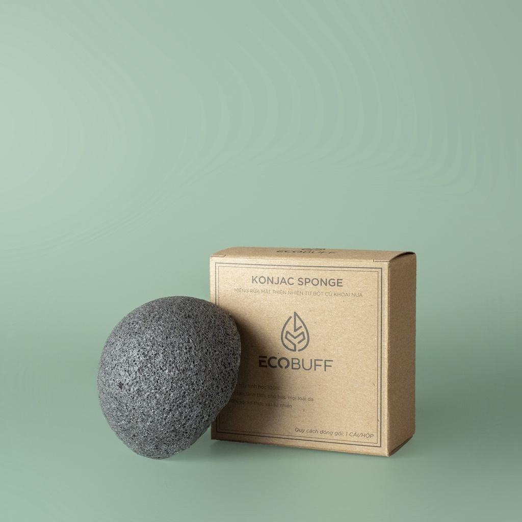 Bọt biển rửa mặt Ecobuff Konjac Sponge THAN HOẠT TÍNH miếng mút bông nở xốp sạch dịu nhẹ