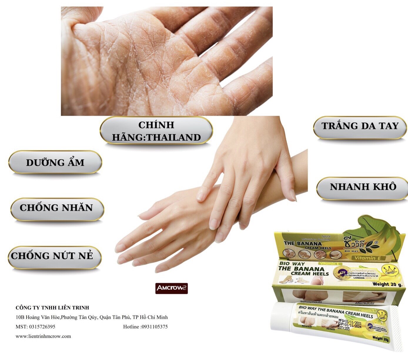 Kem chuối dưỡng da tay và nứt gót chân BIO WAY THE BANANA CREAM HELLS - Thailan