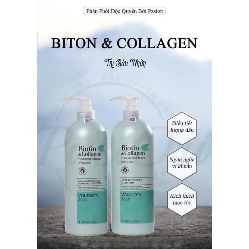 Cặp Dầu Gội Xả Biotin &amp; Collagen Xanh Dương 2 Chai 1000ml To Siêu Mềm Mượt Cho Tóc Khô