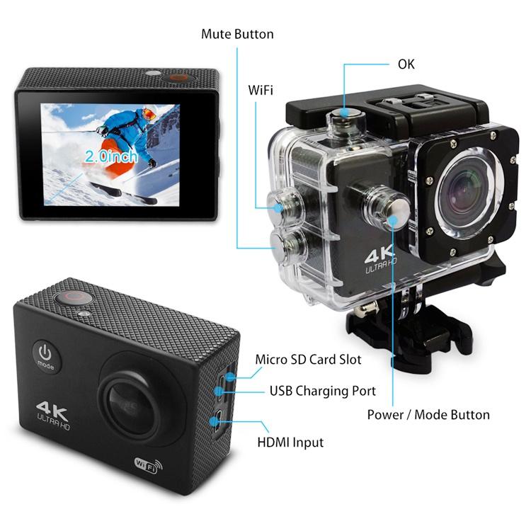 Camera Hành Trình Gắn Mũ Bảo Hiểm , Camera 4K phượt thể thao kết nối Wifi chống nước, chống rung cho hình ảnh sắc nét