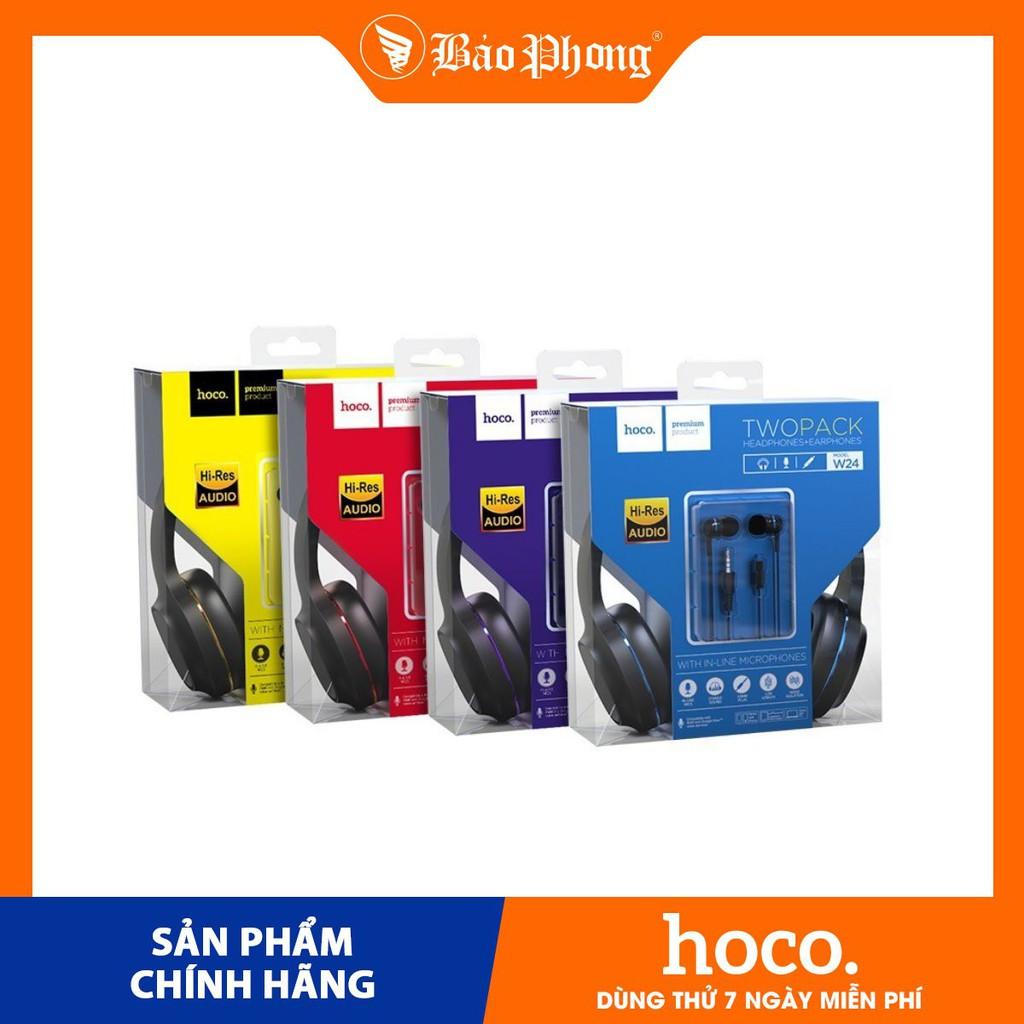 Tai nghe dây Hoco W24 chụp tai tặng kèm tai nghe liền dây nhét tai chân cắm 3.5mm - Hàng chính hãng