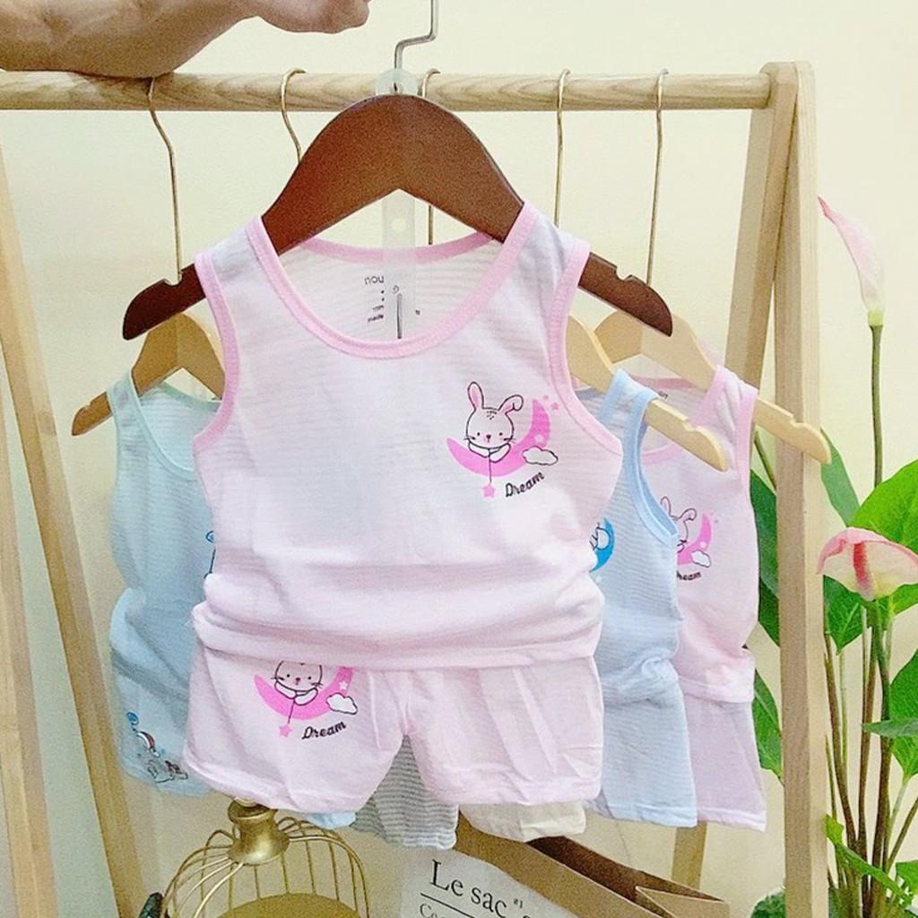 Bộ ba lỗ cho bé trai gái sơ sinh bộ ba lỗ vải cotton Kẻ thoáng mát, hàng đẹp cho bé từ 3-14kg – BCT09