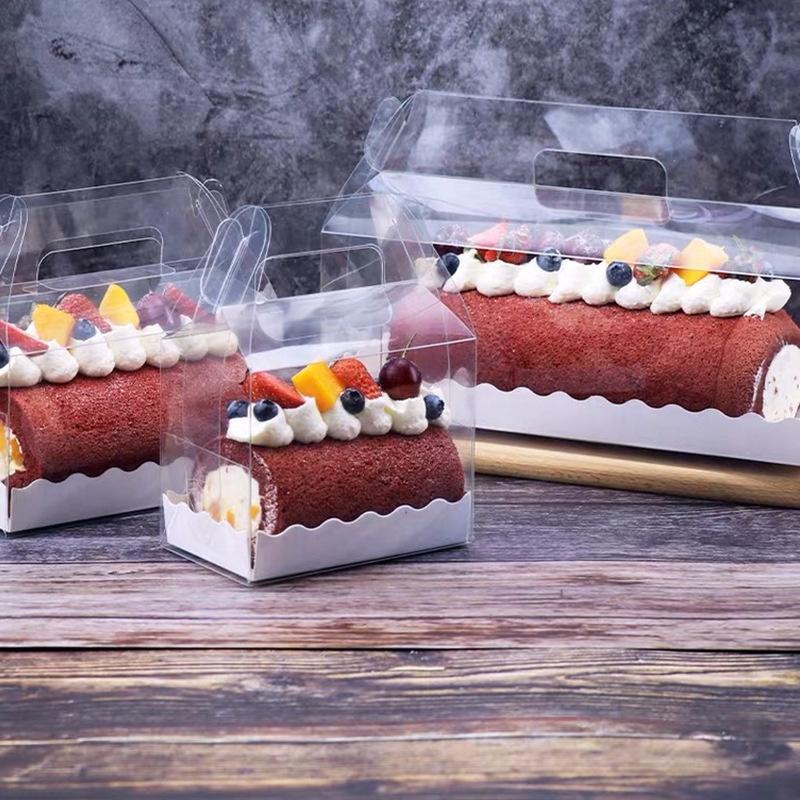 Hộp Đựng Bánh Cuộn mousse trang trí MICA trong suốt có dây sang trọng