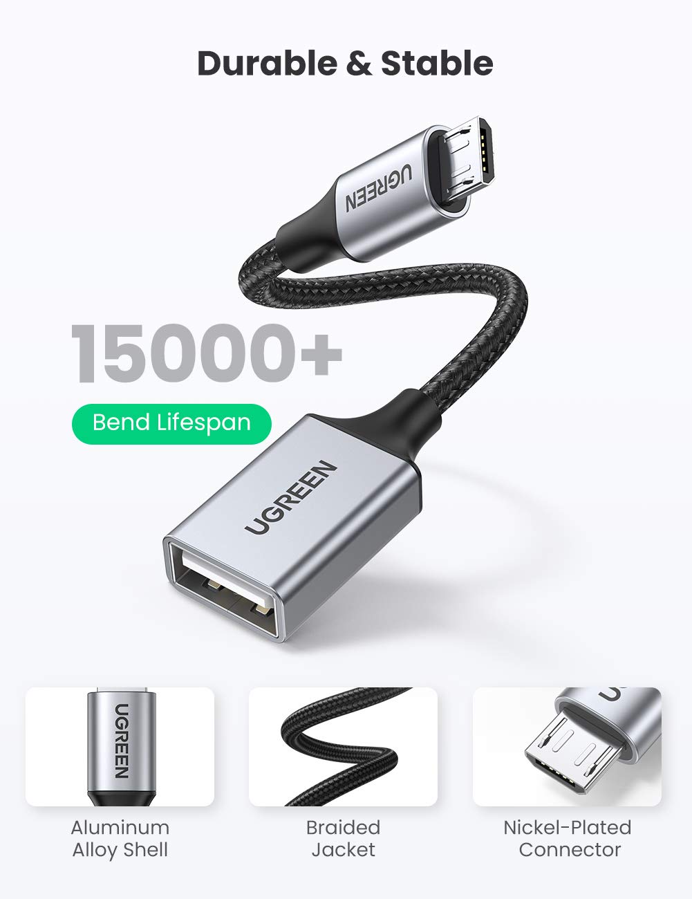 Cáp chuyển USB2.0 sang Micro USB 2.0 hỗ trợ OTG UGREEN 30895 - Hàng nhập khẩu chính hãng