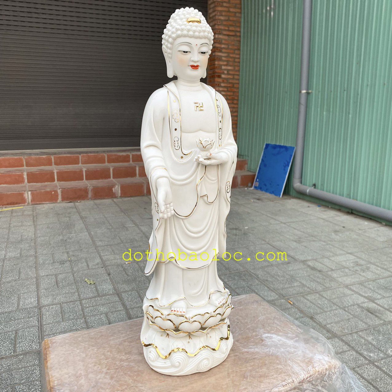 Tượng Tam Thế Phật bằng sứ trắng Đức Hóa cao 50cm