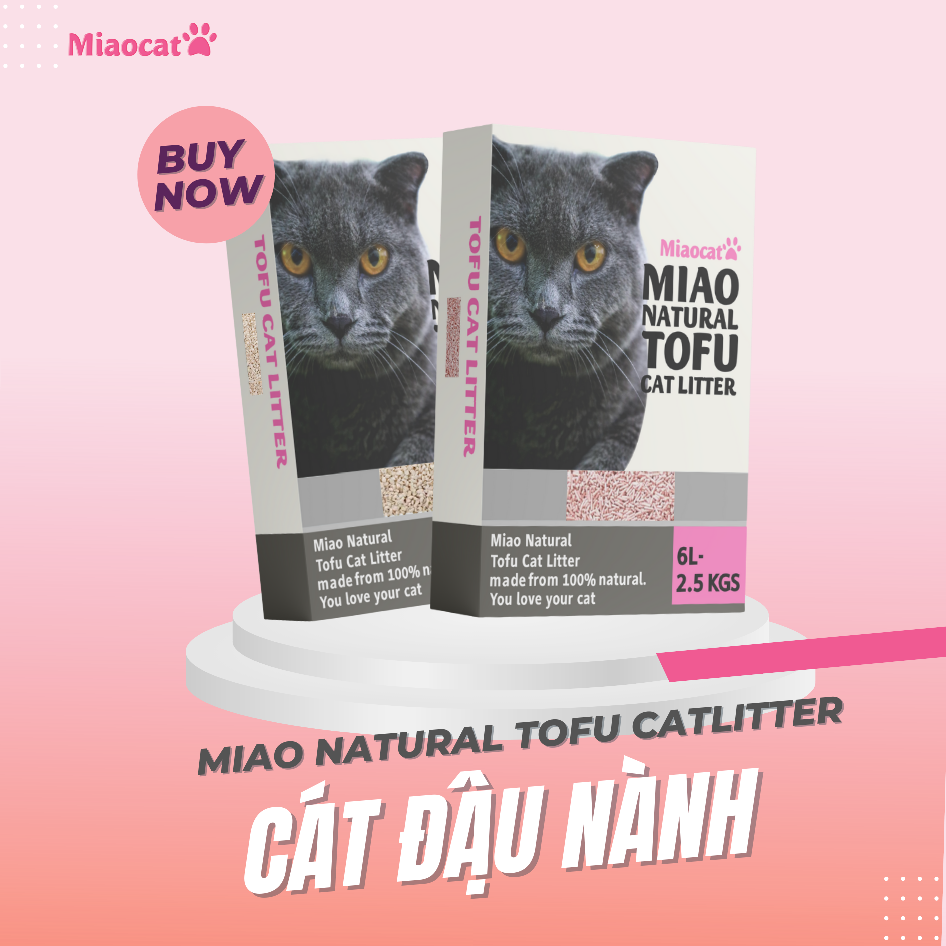 Combo 02 Túi Cát Đậu Nành Miao 6L - MIAOCAT - Đào