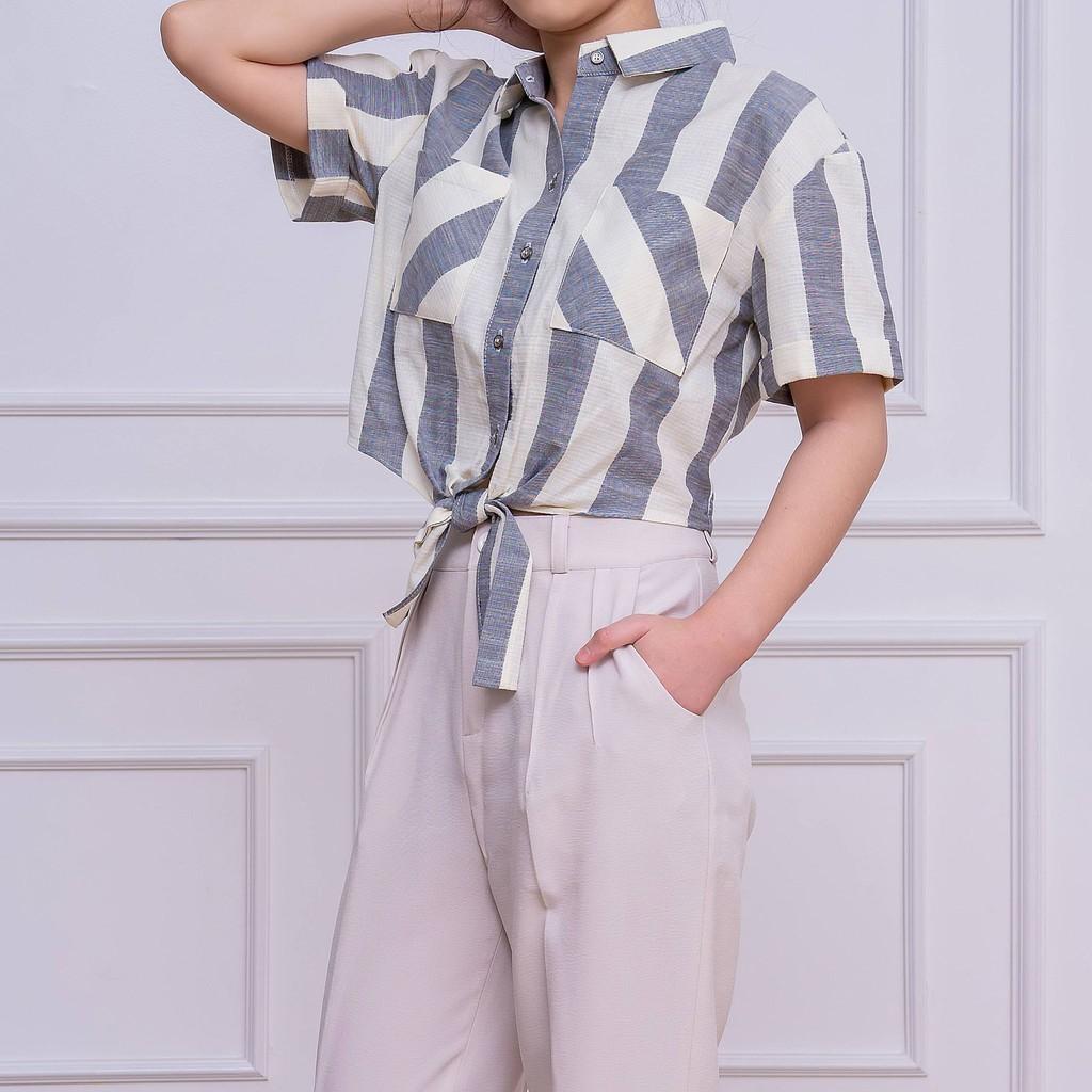 Áo kiểu sơ mi nữ thắt nơ eo TKFASHION SMKA197