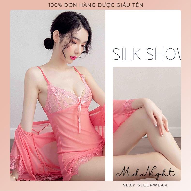 Bộ Đồ Ngủ Ren Sexy - Váy Ngủ Gợi Cảm Mid Night Sexy - Đồ Lót Gợi Cảm Nữ Size Lớn Xuyên Thấu Cám Dỗ - Màu Hồng Cánh Sen