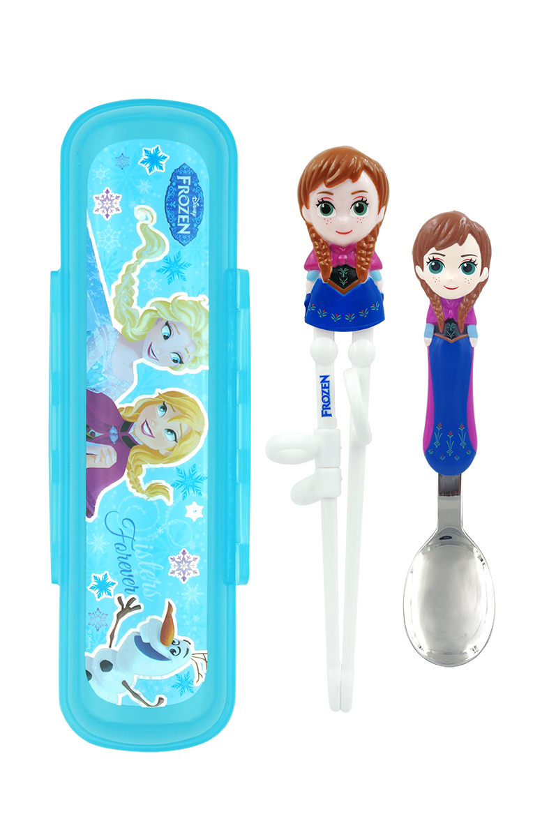 Set đũa muỗng tập ăn nhựa 3D cao cấp Disney hình Anna cho trẻ em (tặng kèm hộp)