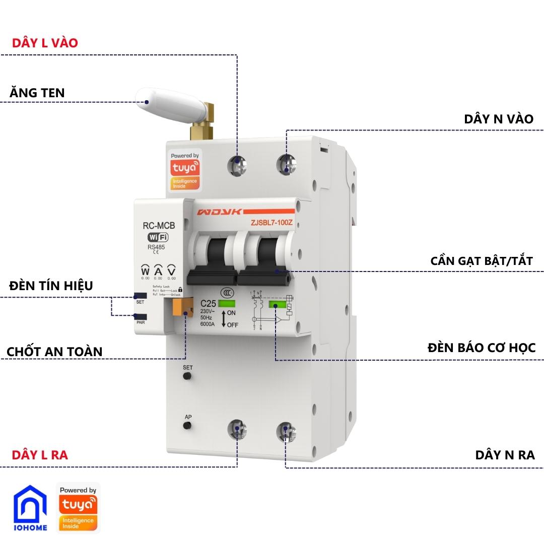 RC - MCB thông minh Tuya 2P kết nối wifi, điều khiển bật tắt từ xa qua điện thoại và đo điện năng tiêu thụ