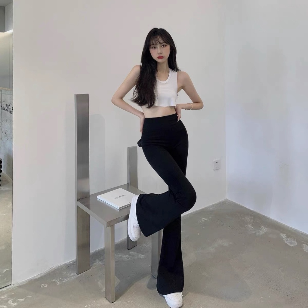 Quần ống loe nữ cạp cao dáng dài legging, quần tây ống loe nữ ôm vải mềm lưng chun cá tính