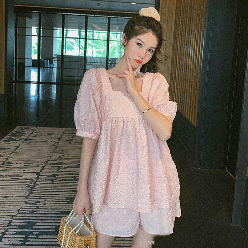 Bộ Đồ Bầu Đùi Mặc Nhà Chất Mát Cổ Vuông
