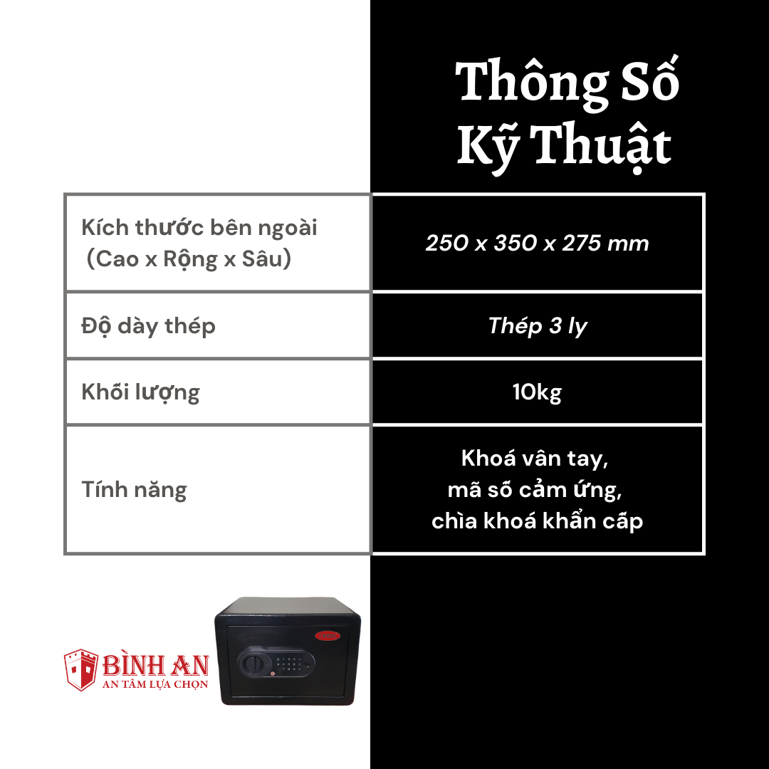 Két Sắt Mini NAGA BG250 Khoá Vân Tay Kết Hợp Bàn Phím Cảm Ứng Có Thể Bắt Vào Tường