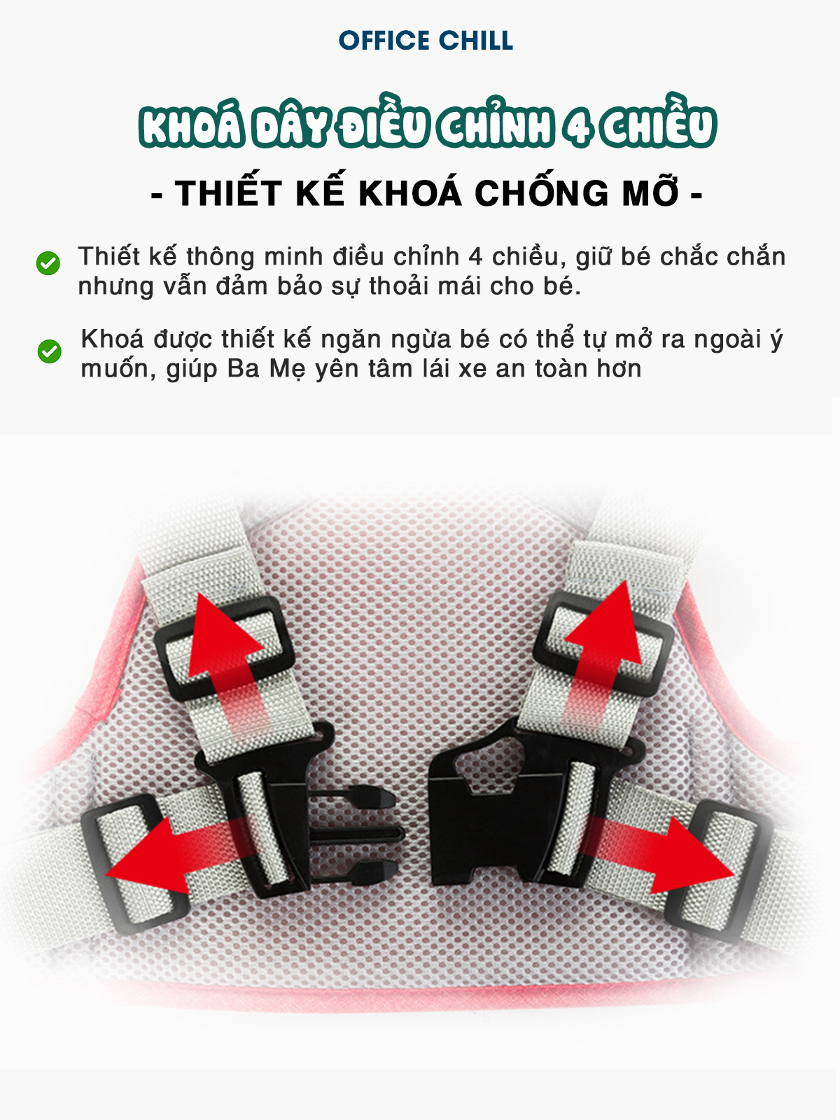 Đai An Toàn Cho Bé Đi Xe Máy OFFICE CHILL Bảo Vệ Bé Ngồi Trước Hoặc Sau Phù Hợp Từ 1 Đến 10 Tuổi