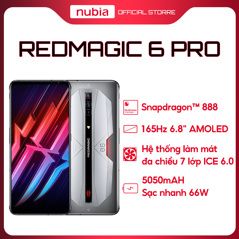 Redmagic 6 Pro 5G 16GB l 256GB - Điện Thoại Gaming Chiến Game Cực Đỉnh - Màn hình AMOLED 6,8 Inches- Snapdragon 888 - Pin 4500mAh - Sạc nhanh 120W - Hàng Chính Hãng