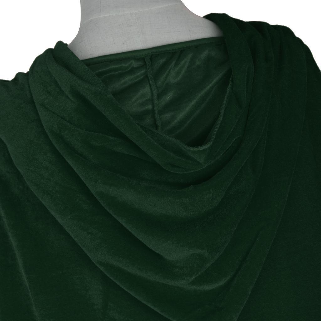 2 Pieces Velvet Hooded Cape Gothic Cloak Medieval Witch Costume Blue Green