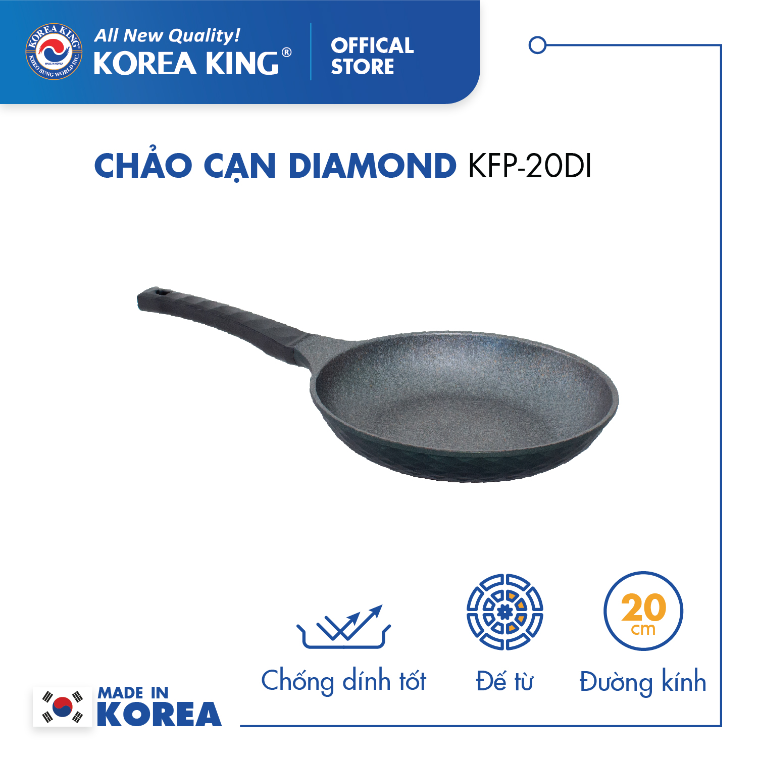 Chảo cạn Diamond Premium Korea King KFP-20DI -Hàng chính hãng