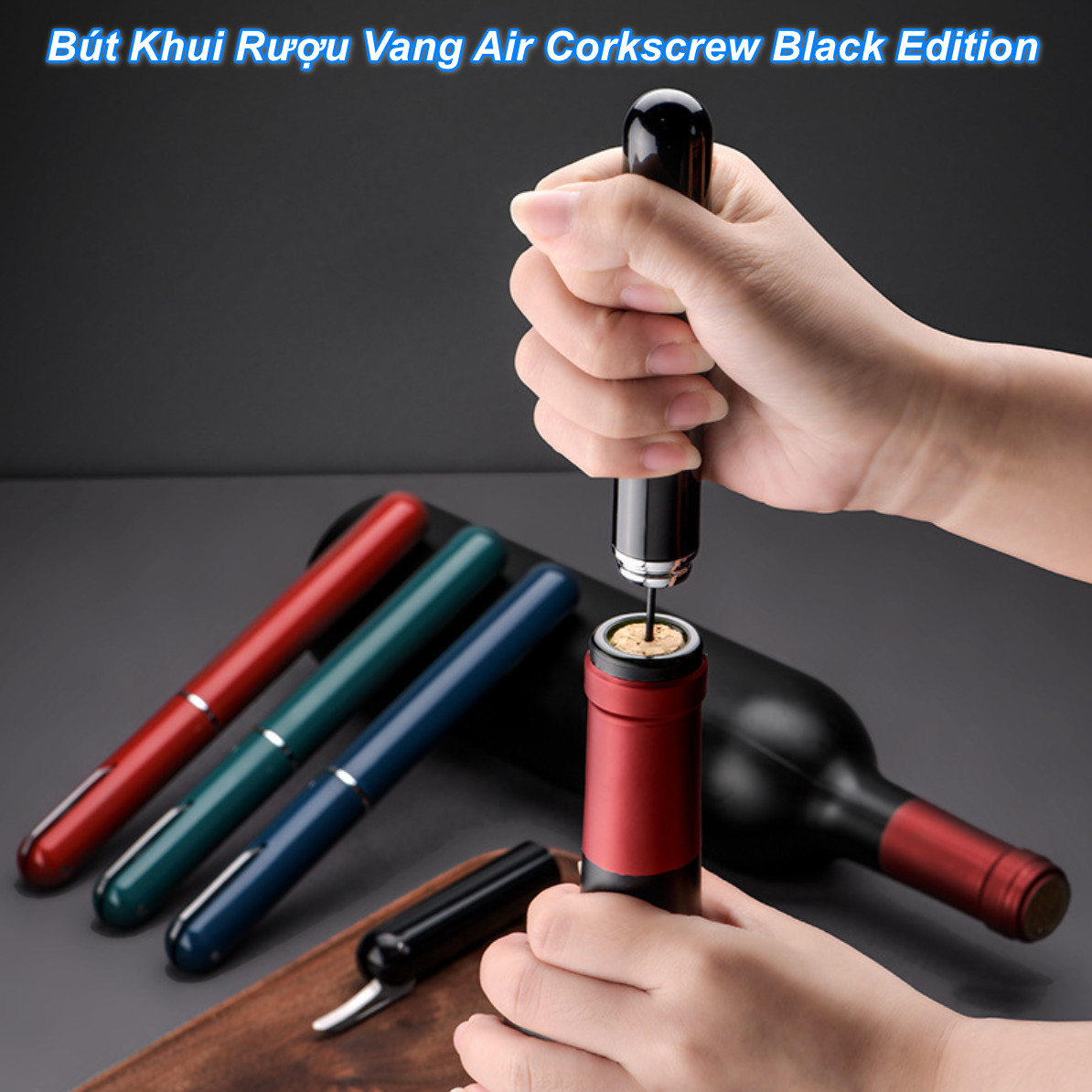 Bút Khui Rượu Vang Air Corkscrew Black Edition
