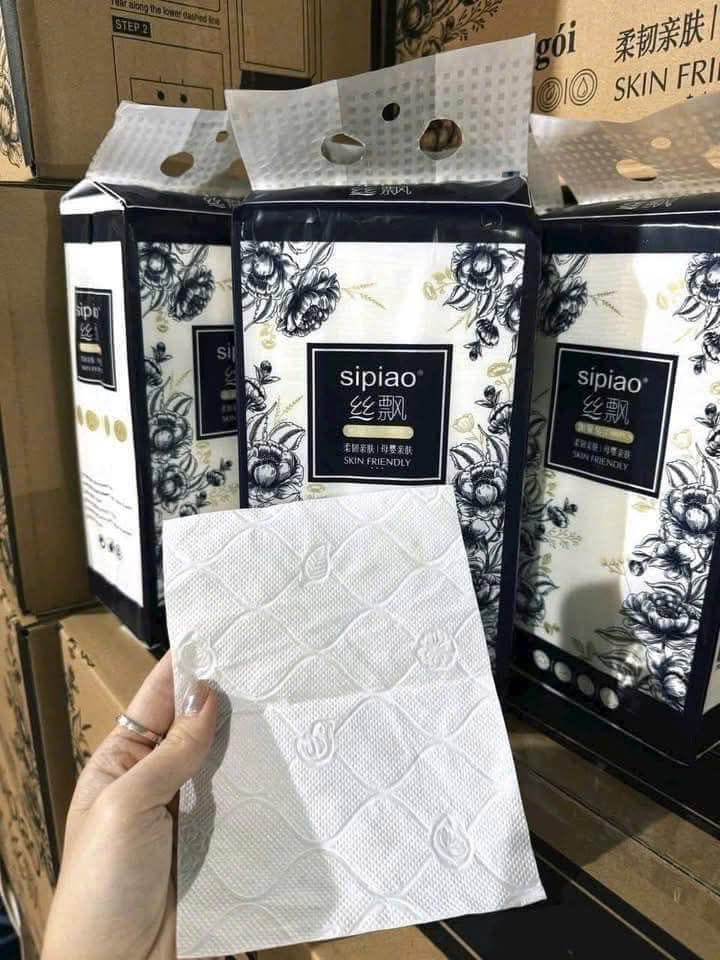 Bịch Giấy Rút Treo Tường Đa Năng Sipiao Hoa Xanh Đen 1300 Tờ Thấm Hút Tốt