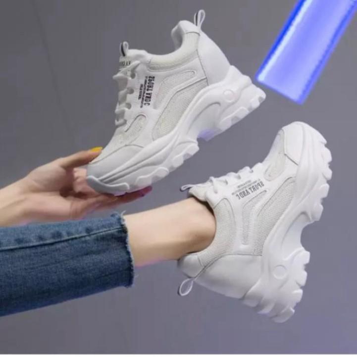 Giày Sneaker Nữ, Giày Thể Thao Nữ Giày Thể Thao Nữ Độn Đế 4-5Cm Mùa Xuân Thu Hàn Quốc Màu Trắng Giá Tốt Bảo Hàn