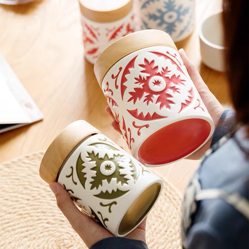 Hũ gốm sứ thổ cẩm Vintage phong cách Bắc Âu sử dụng đựng muối, đường, hạt, cafe, trà, dùng làm quà tặng, quà cưới, set gia đình