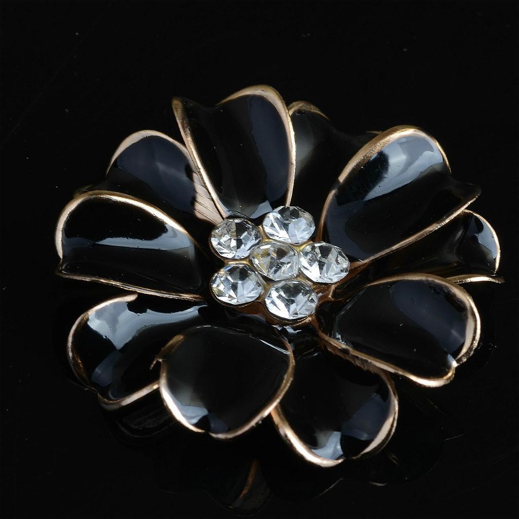 20 Pieces Metal Pink and Black Enamel Rhinestone Crystal Flower DIY Embellishment Flatback Buttons 32mm for Wedding Card Phone Case Decorative Hair Bow Craft Making