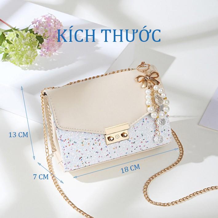 Túi đeo chéo thời trang khóa bấm màu vàng HT2