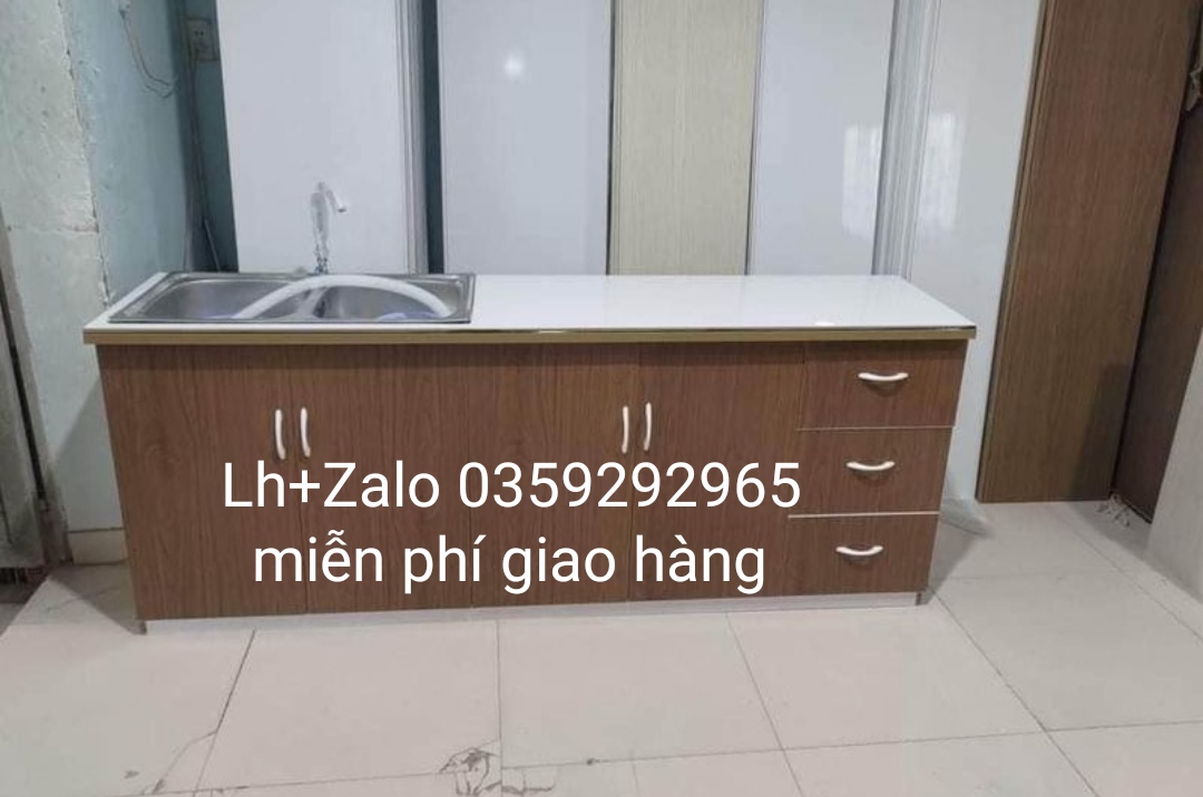 Tủ bếp mini nhựa đài Loan ốp mặt gạch sẵn bồn đôi