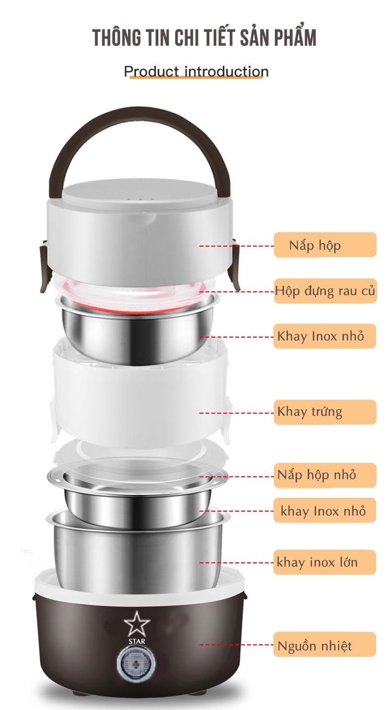 Hộp Cơm Hâm Nóng Điện 3 Tầng Inox Cao Cấp - Hàng Loại 1