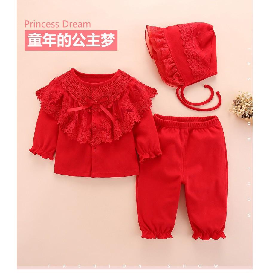 Bộ set 3 sơ sinh tiểu thư đầy tháng/thôi nôi bé gái 0-12m