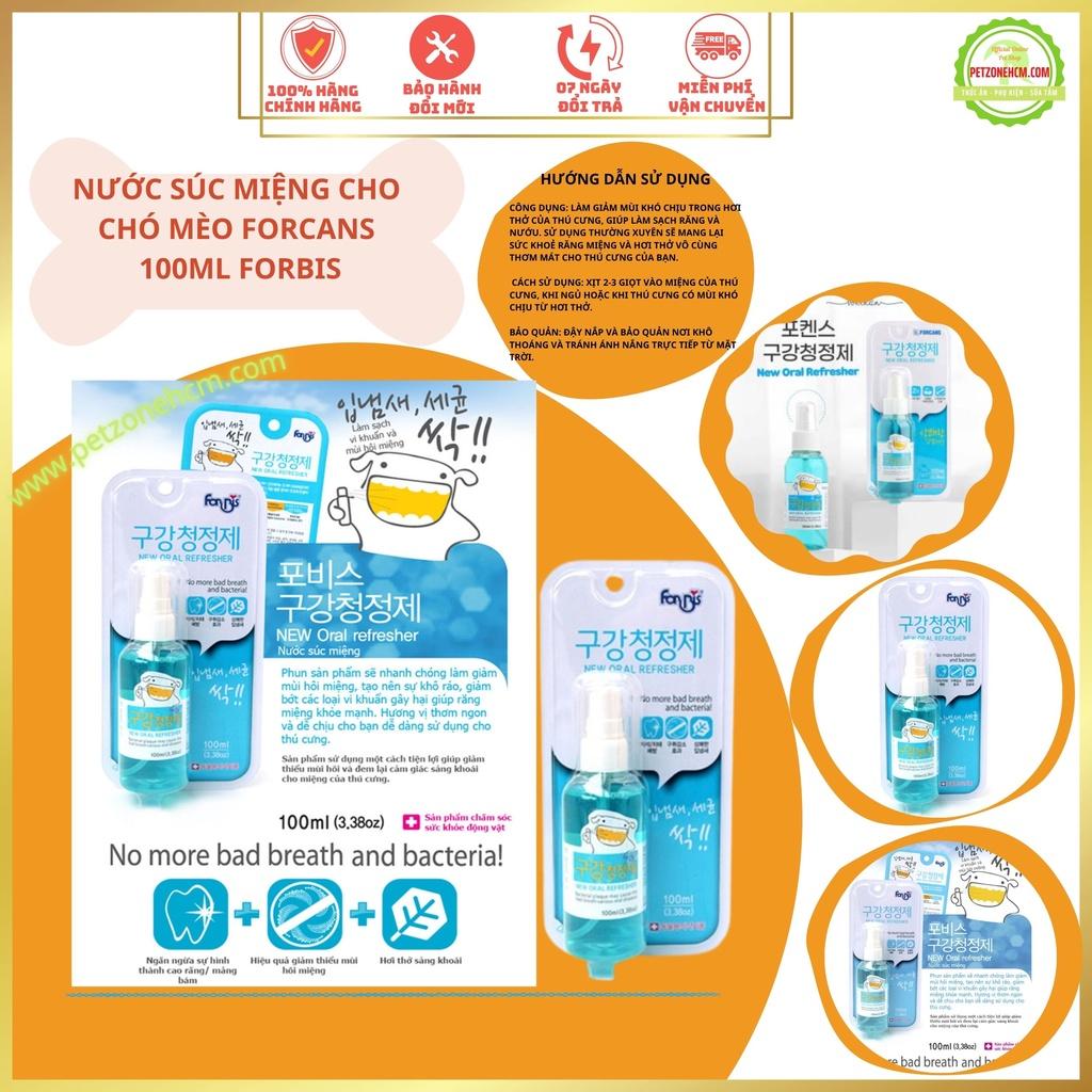 Nước súc miêng cho chó mèo Forcans 100ml - New Oral Refresher - Làm giảm mùi khó chịu, sạch răng nứu, hơi thở thơm mát