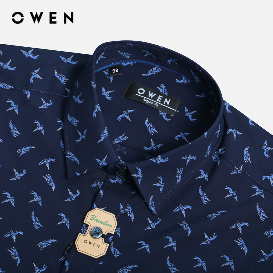 OWEN - Áo Sơ Mi nam Dài tay form Regular Fit chất liệu Bamboo Họa tiết nhỏ Màu đậm có túi - AR20865DT