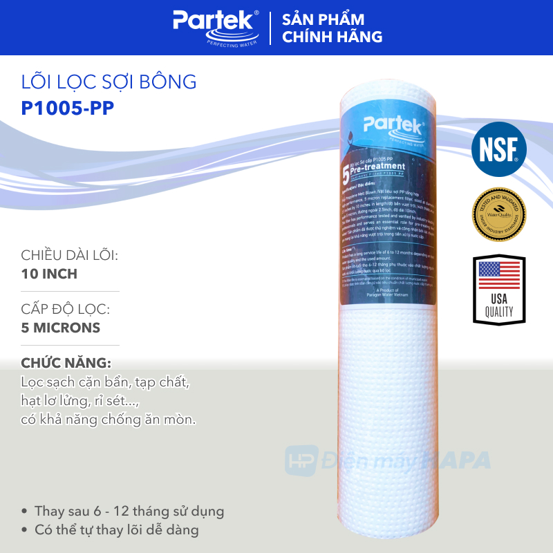 Lõi Lọc PARTEK - PARAGON Full Models 10 inch 20 inch P1005-PP PCA102 CATION GAC CTO Carbon P1012-PRS Sợi Cuốn Sợi Quấn - Hàng Chính Hãng