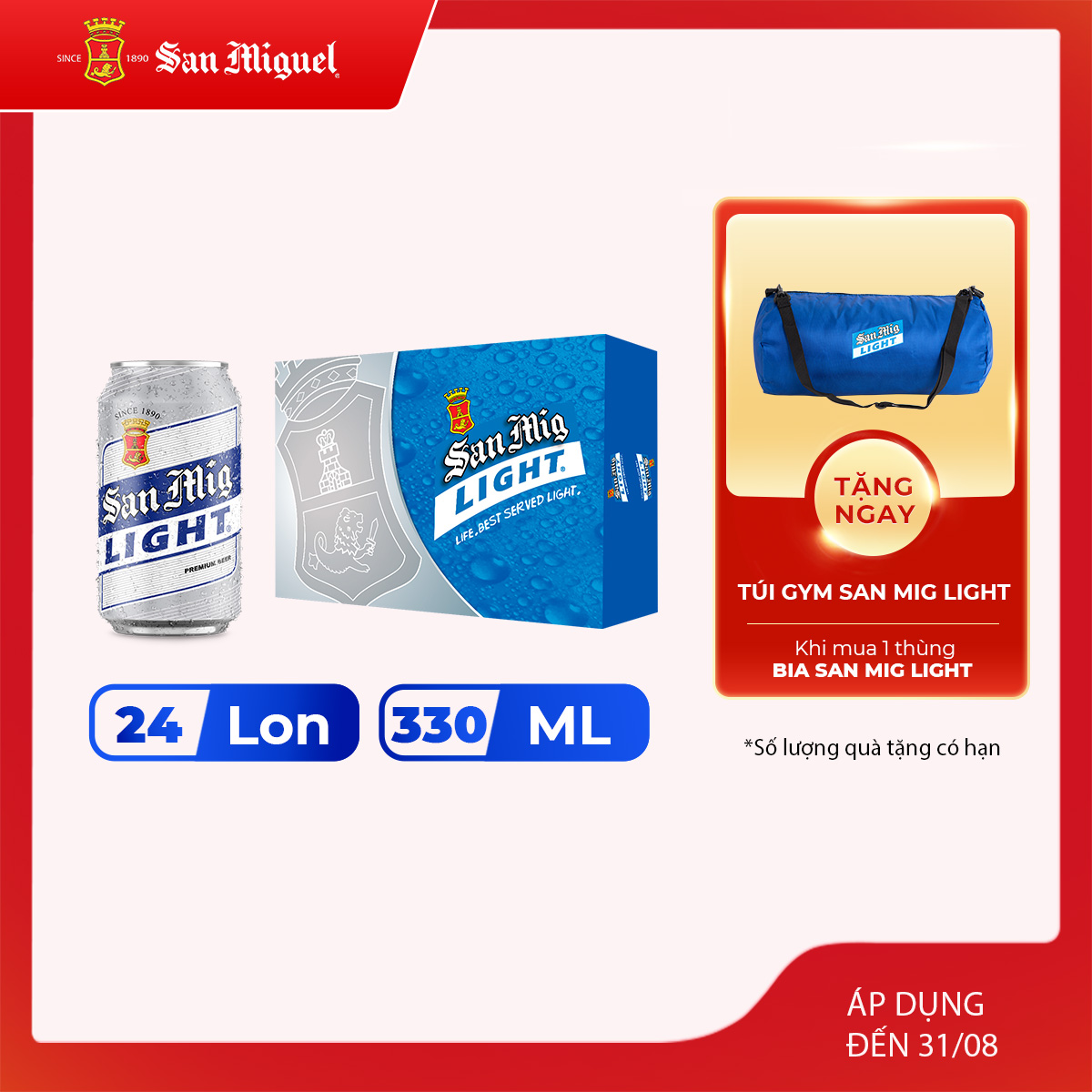 Thùng 24 Lon Bia SAN MIGUEL Light 330 ml