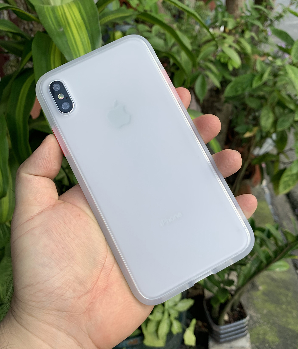 Ốp lưng chống sốc dành cho iPhone X vs iPhone XS nút bấm màu đỏ - Màu trắng