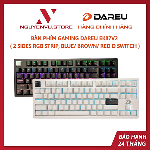 Bàn phím cơ Gaming DAREU EK87 v2 (2 sides RGB strip, Black: Rainbow light , White: Single blue Backlight) - Hàng Chính Hãng