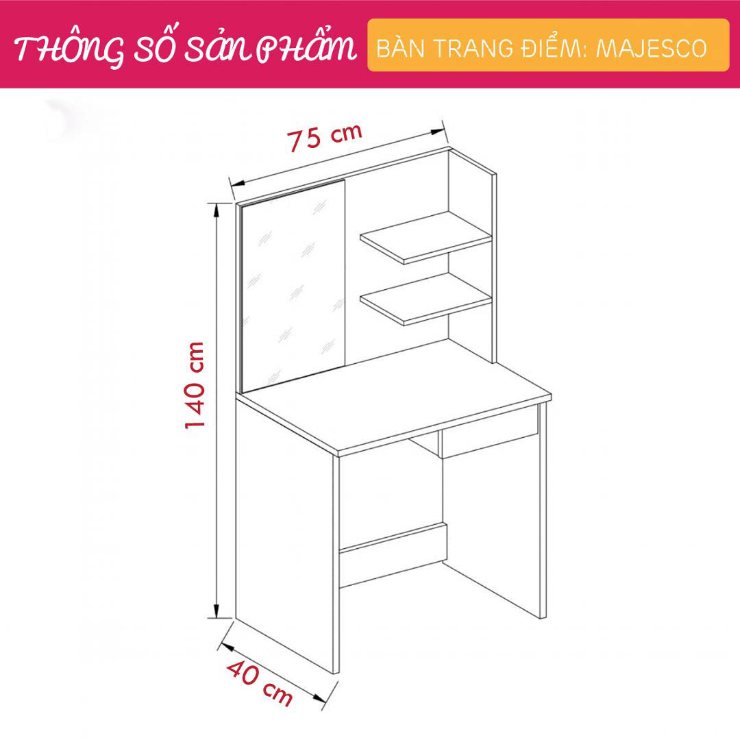 Bàn trang điểm gỗ hiện đại SMLIFE Majesco  | Gỗ MDF dày 17mm chống ẩm | D75xR40xC140cm