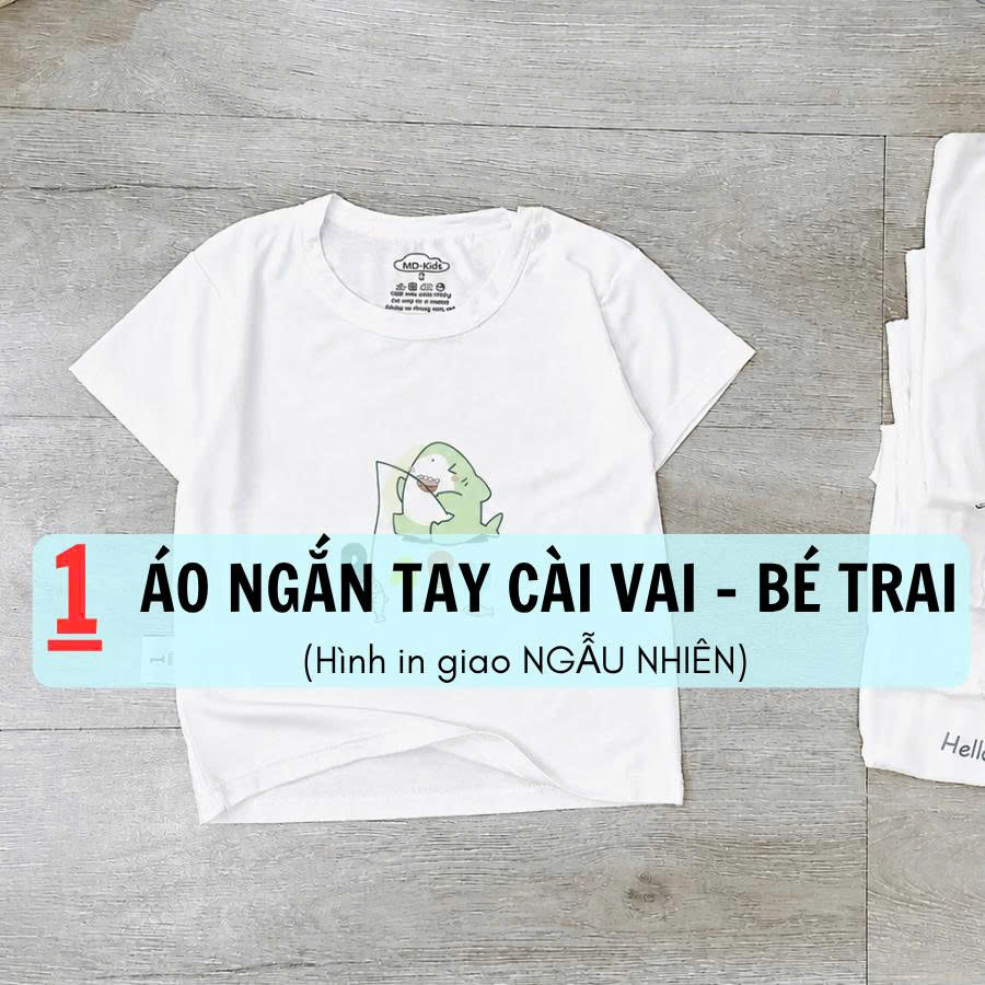 [6-14kg] Áo NGẮN TAY Có Nút Cài Vai Trắng Kem THUN LẠNH PETIT Mềm, Mát In Hình Dễ Thương