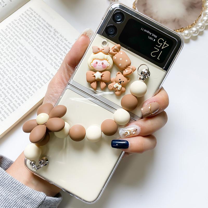 Ốp Lưng Cho Samsung Galaxy Z Flip 4 / Z Flip 3 Trong Suốt Gấu Nâu Kèm Dây Cầm Tay - BUM STORE GALAXY CASE