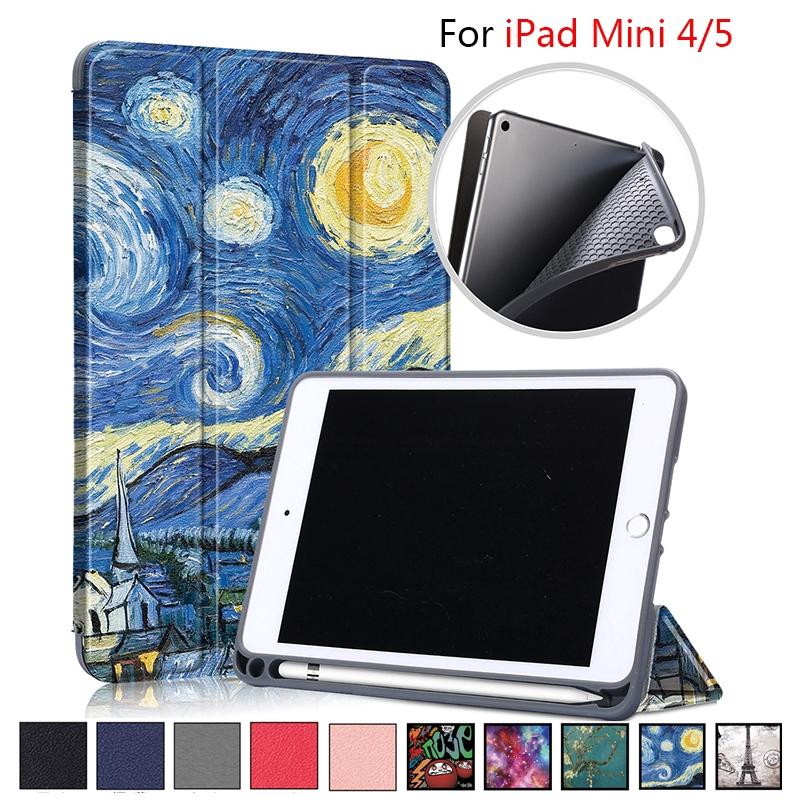 Bao da máy tính bảng nắp lật có giá đứng và ngăn đựng bút cảm ứng cho IPAD MINI 4/5