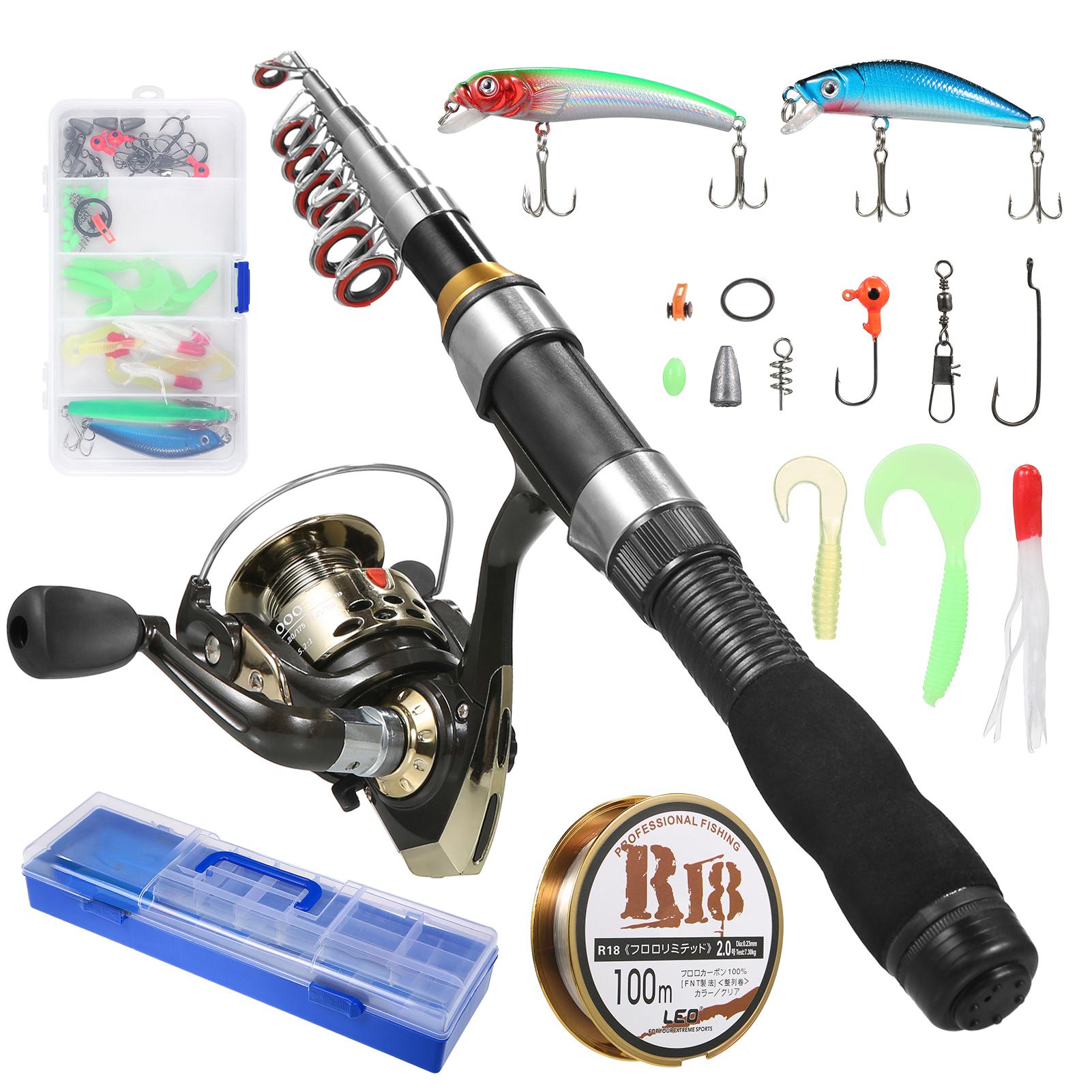 Gofishup Fishing Rod and Reel Combos Telescopic Fishing Pole with Spinning Reel Combo Kit Fishing Line Lures Hooks Swivels Set Fishing Accessories with Tackle Box