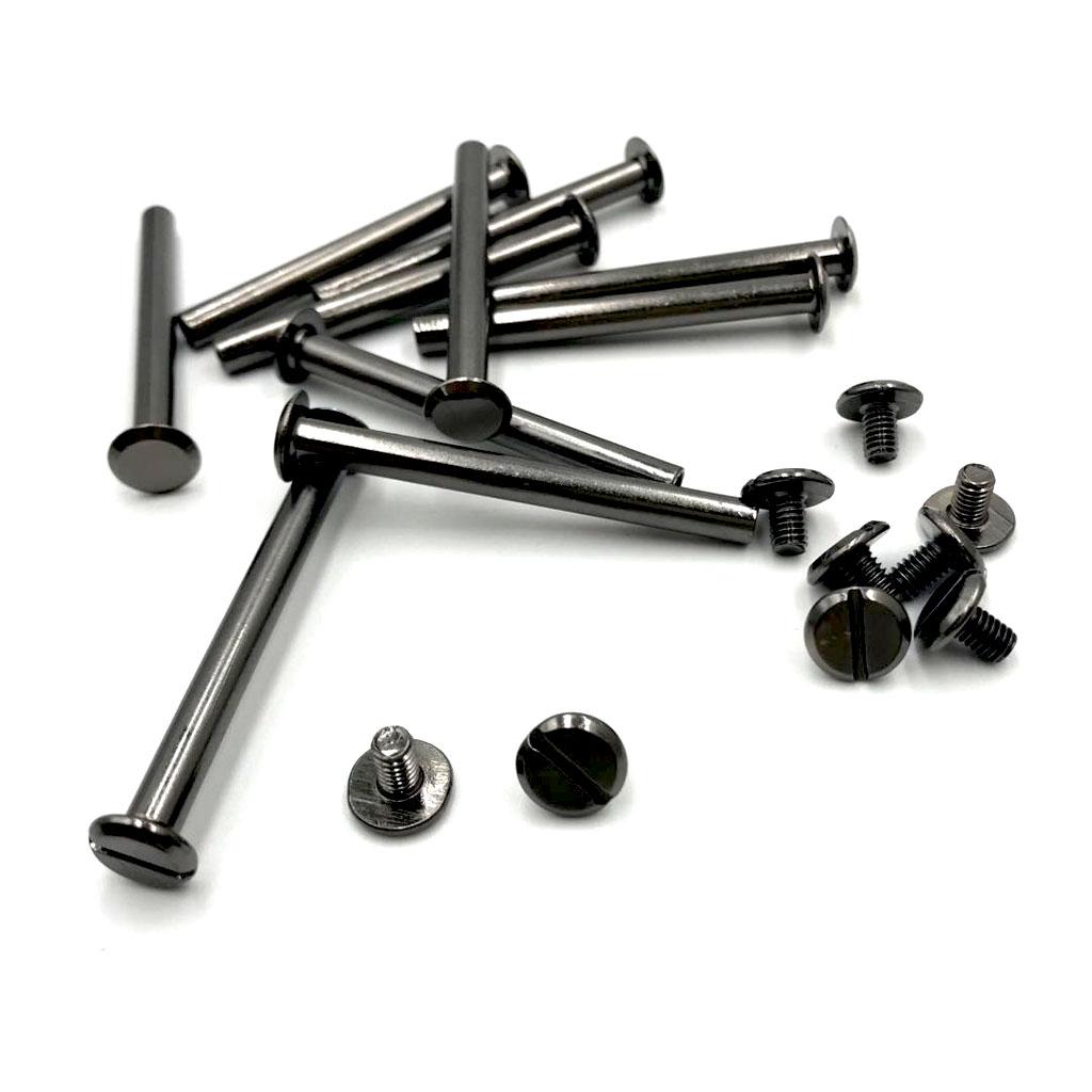 10 Sets Black Chicago Screw Assorted Kit Slotted Head Binding Screws Rivet Assembly Nail Rivet For Book Binding DIY Leather Craft