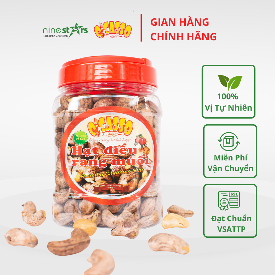 1Kg Hạt Điều Rang MuốiVỏ Lụa Loại Cồ O'Casso (2 hộp 500g