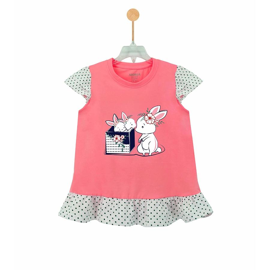 Áo phông bé gái phối bèo ARDILLA chất liệu Cotton hình in Rabbits dễ thương K88GSS20