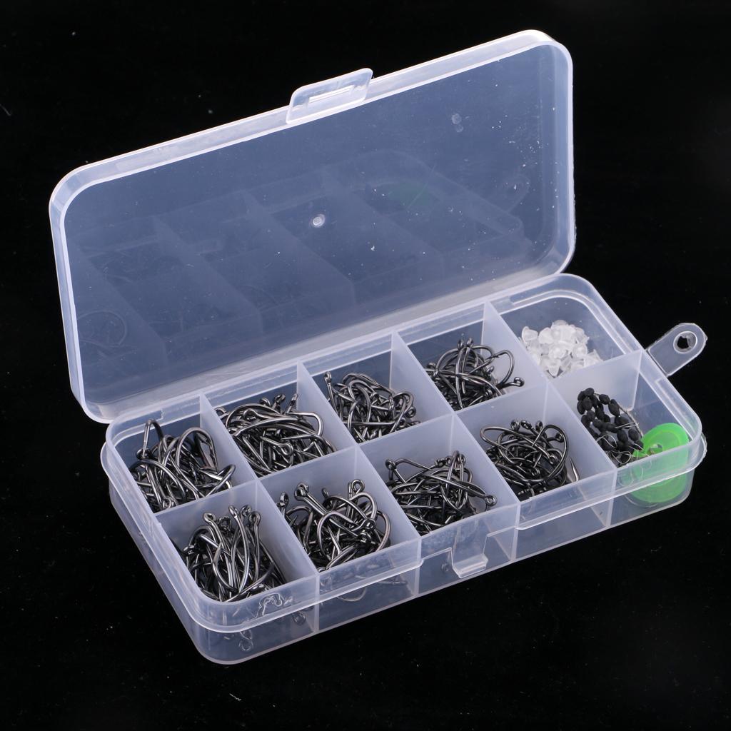 200Pcs Barbless Barbed Fishing Hooks  Hooks Fishhook w/ Stoppers & Beads