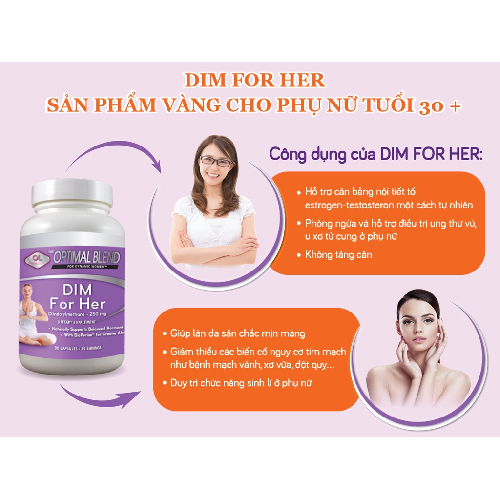 Viên Uống Nội Tiết Tố Nữ Dim For Her Olympian Labs Giúp Sản Sinh Estrogen Tốt Cho Nữ Giới (Hộp 30 Viên)