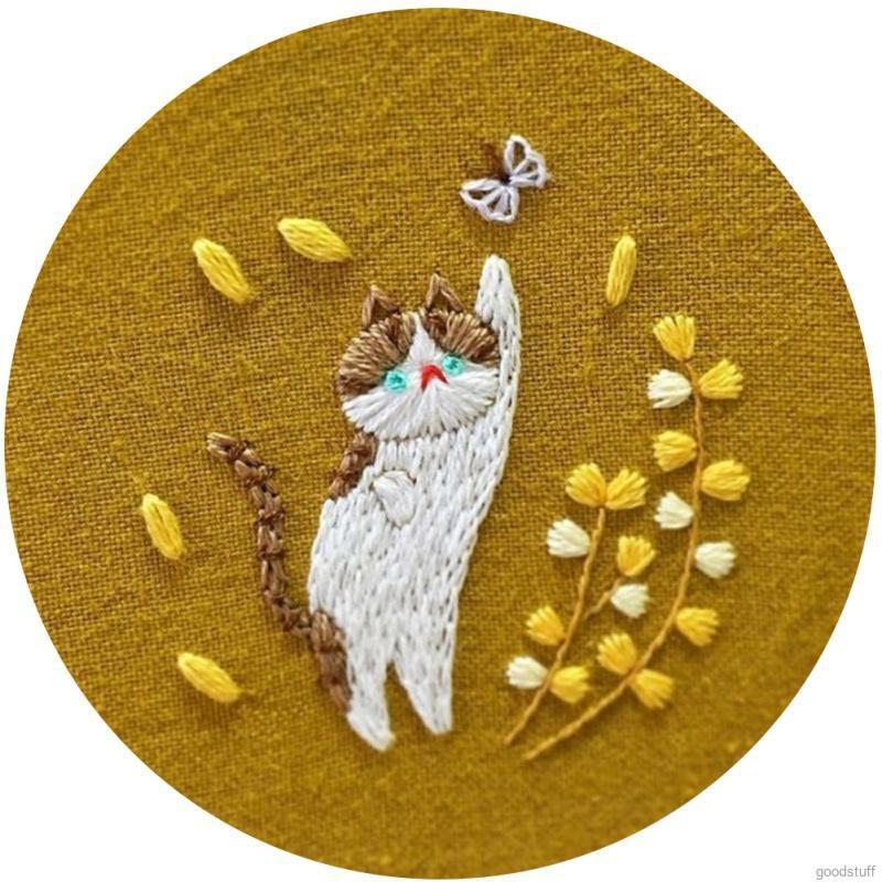 IY Handmade Embroidery Starter Kit With Pattern Cross Stitch Kit With Bamboo Embroidery Hoop