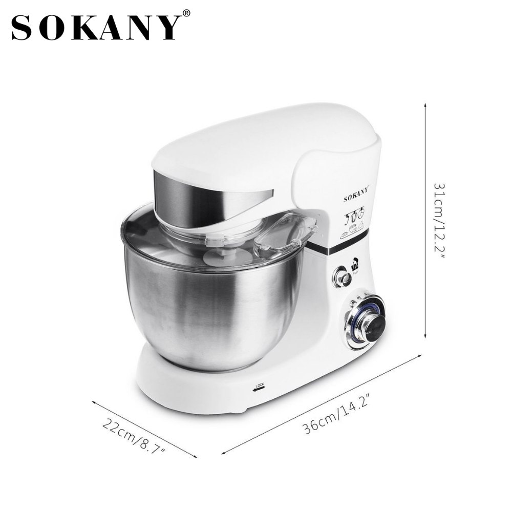 Máy đánh trứng trộn bột, nhào bột để bàn SOKANY SC-206, công suất lớn 1000W,  cối inox 5L trộn bột, nhào bột tự động - HÀNG CHÍNH HÃNG - DELIYA