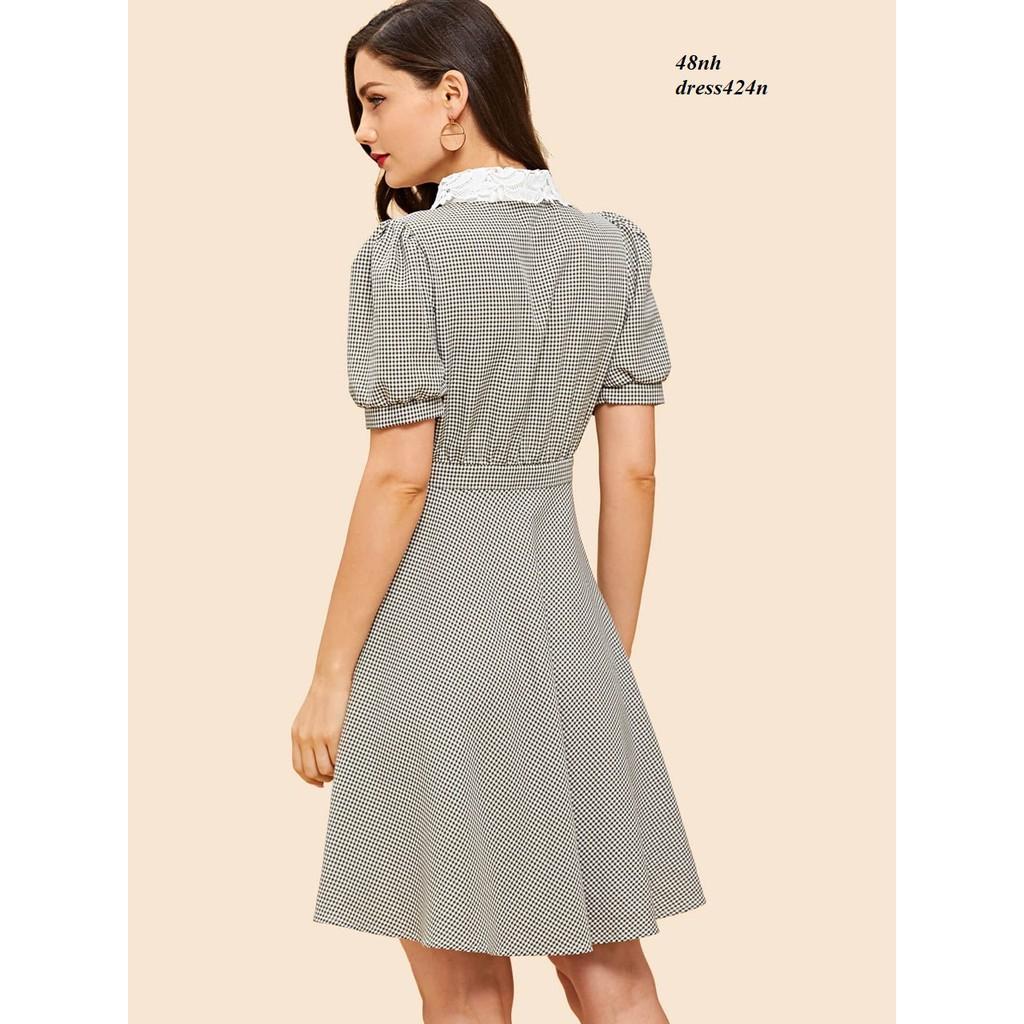 DRESS261N-ĐẦM SỌC XÒE PHỐI REN S-6XL