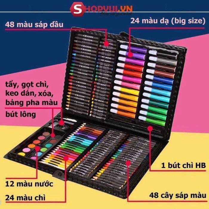 Set màu 150 chi tiết đủ loại từ màu chì, màu sáp, màu nước cho bé.4D